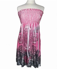 Ingear Short Pink Boho Rhinestone Floral Smocked Halter Resort Dress Wmns Size M