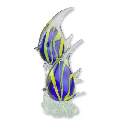 Glasfigur Kaiserfische im Murano-Stil, A MURANO STYLE GLASS FIGURINE OF A PAI...
