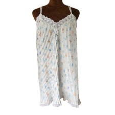 Vintage Carole Hochman Slip Nightgown Pleated Floral Lace Trim Chemise 70s S