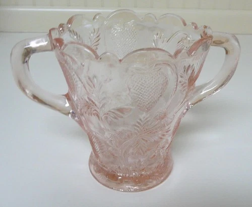 Fenton Pink Depression Glass Spooner Strawberry Design Double Handle