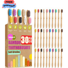 30 Pack Bamboo Toothbrushes   Soft Bristle, BPA-Free, Natural Wood Handle, Bulk
