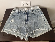 Sincerely Jules Womens 9 28 Acid Wash Paperbag Denim Shorts Distressed Frayed