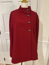 NWOT  Classic J. Peterman Red Wool Cape Lined Regal Lion Crest Buttons Medium