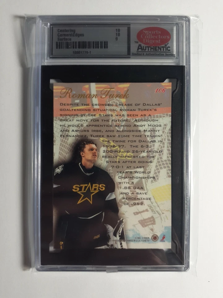 1996-97 Flair Roman Turek #106 Rookie Dallas Stars Rookie RC SCD 10 - Image 2 of 2