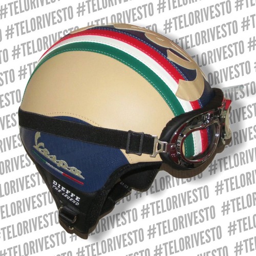 Casco Lambretta Vespa Vintage retrò personalizzato in pelle Helmet Italian  Flag | eBay