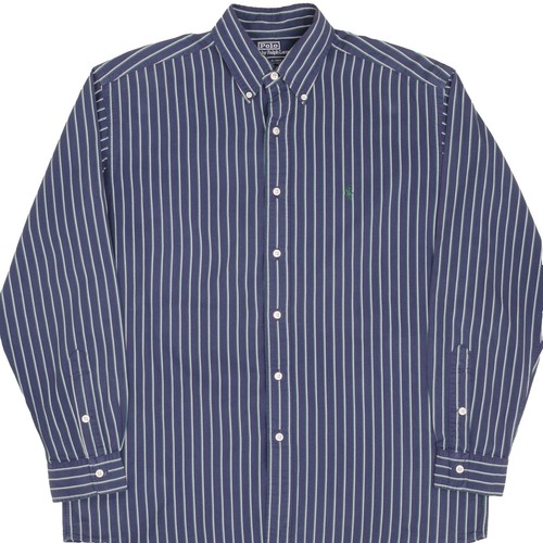 Vintage 70s Blue/White Check Poly-Cotton Long Sleeve Shirt, Sz