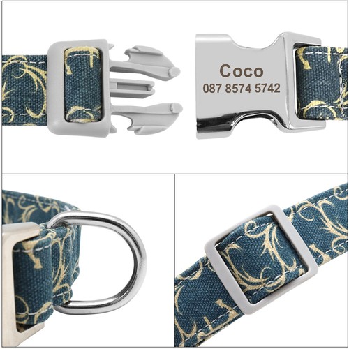Floral Pet Dog Collar Custom Personalised Pet Puppy Name Number Engraved S M L - Picture 5 of 19