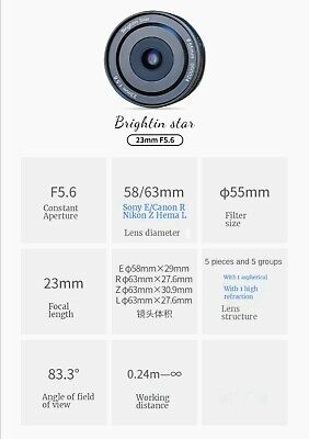 Brightin Star 23mm F5.6 Full Frame MF Prime Lens for Sony E Brightin Star 23mm F5.6 Full Frame MF Prime Lens for Sony E