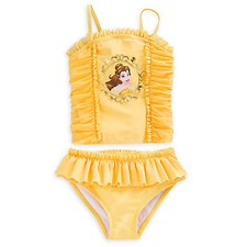 NWT Disney Store Princess Belle Swimsuit Beauty and The Beast 2pc UPF 50 Girls