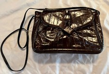 Genuine Eel Skin Brown Shoulder Handbag / Purse 10x7, Made In Korea