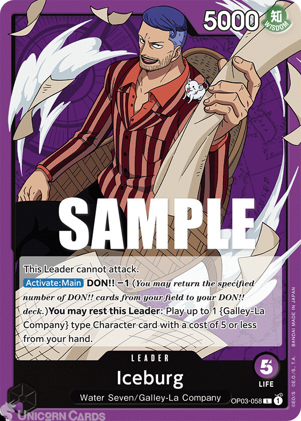OP03-058 Iceburg :: Leader One Piece TCG Card :: OP03: Pillars of Strength ::