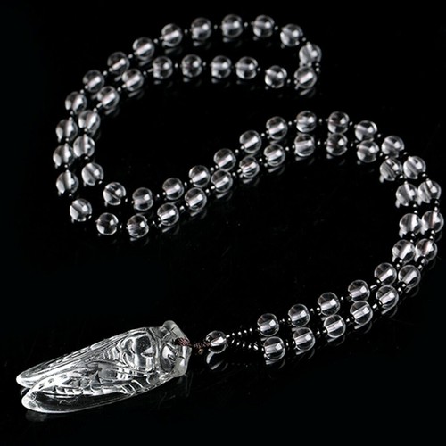 1PC Natural Fashion Crystal Cicada Amulet Pendant Lucky Necklace With Bead Chain - Picture 8 of 13