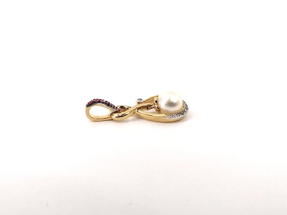 14KT Yellow Gold 2.30 Grams Diamonds, Pearl, & Rubies Pendant - Image 3 of 4