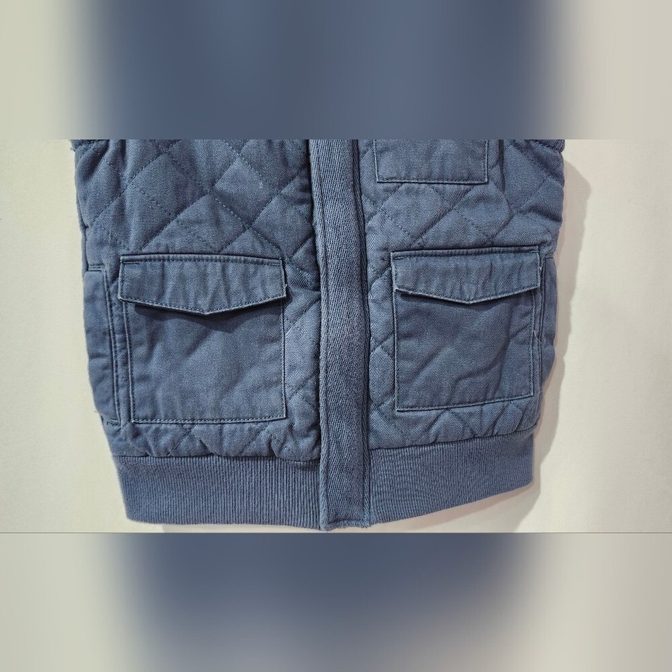 Genuine Kids Boys Quilted Canvas Vest Size 4T Blue Cargo Pockets Fall