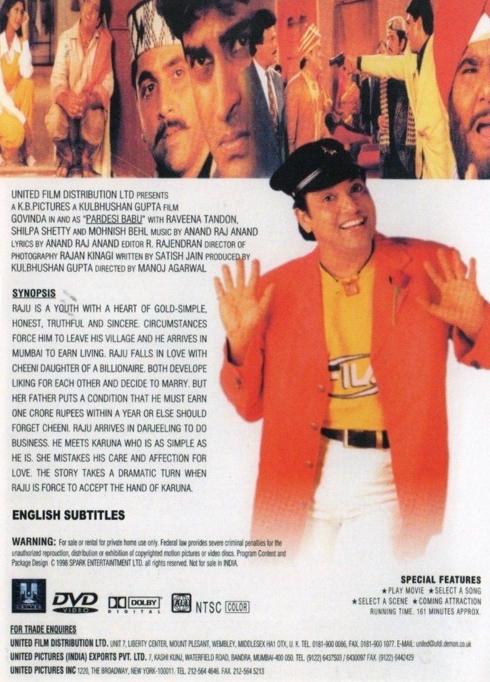 PARDESI BABU BOLLYWOOD DVD Govinda, Shilpa Shetty, Raveena