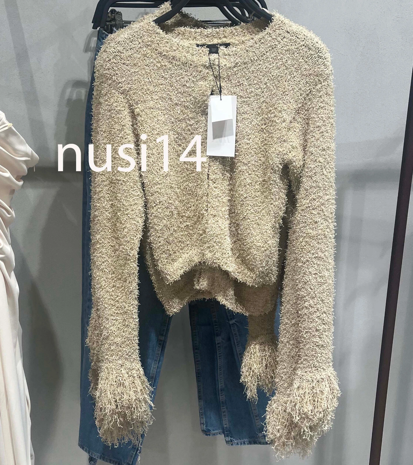 ZARA NEW WOMAN FRINGED KNIT JACKET CARDIGAN SAND S,M,L 0021/011/711