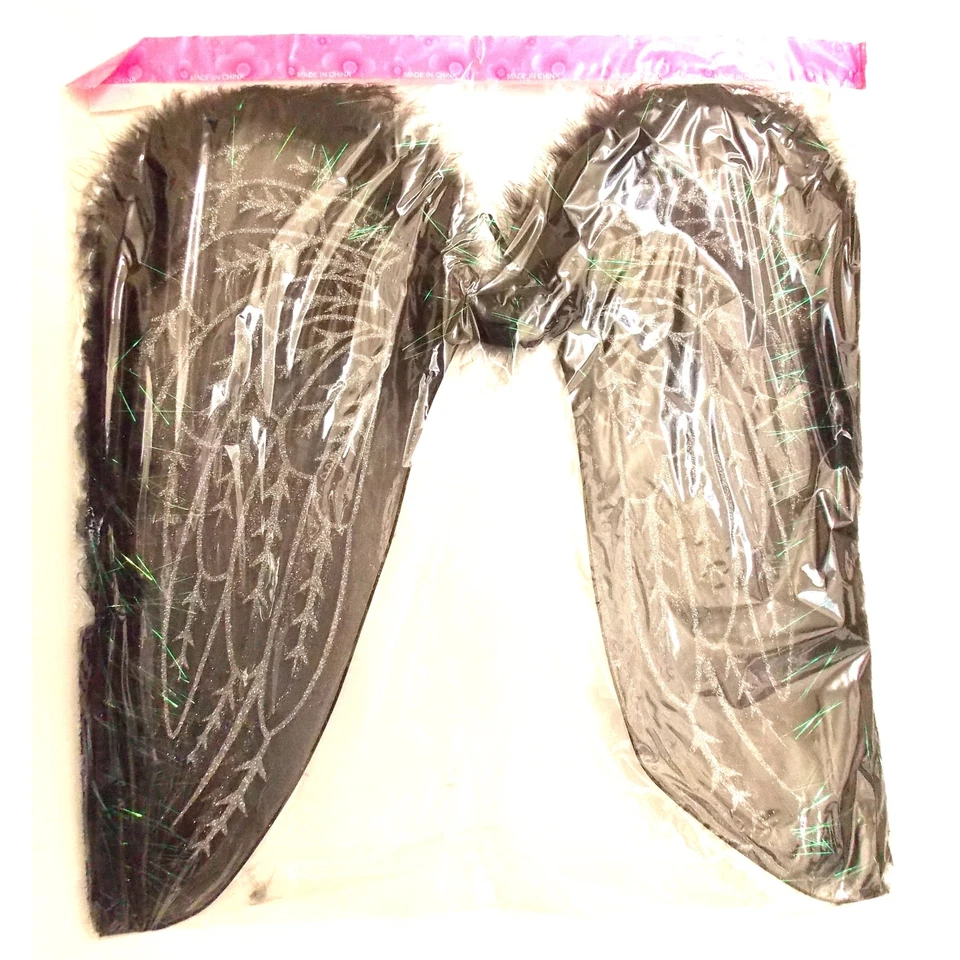 Alas de Ángel Negro Adulto Plata Brillos Halloween Juegos con disfraces Navidad Hadas Fiesta Foto 3 de 3