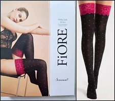 Fiore Volcan hold ups nylons womens polka dot stockings ladies pink crown 40 Den
