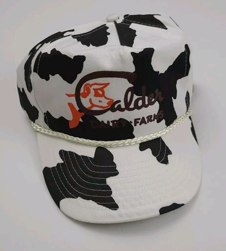 Vintage 90s Calder Dairy Farms Cow Spotted Pattern Hat Vintage Rare USA Michigan