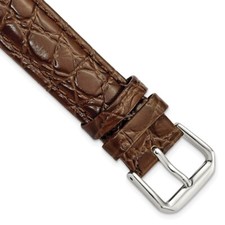 17mm 7.5" Brown Alligator-Style Grain Leather Silver-tone Buckle Watch Band