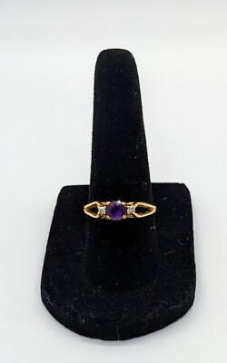 Vintage Amethyst/Diamant 14k Gelbgold gestempelt Resco Größe 6,75 Valentinstag/BD Geschenk
