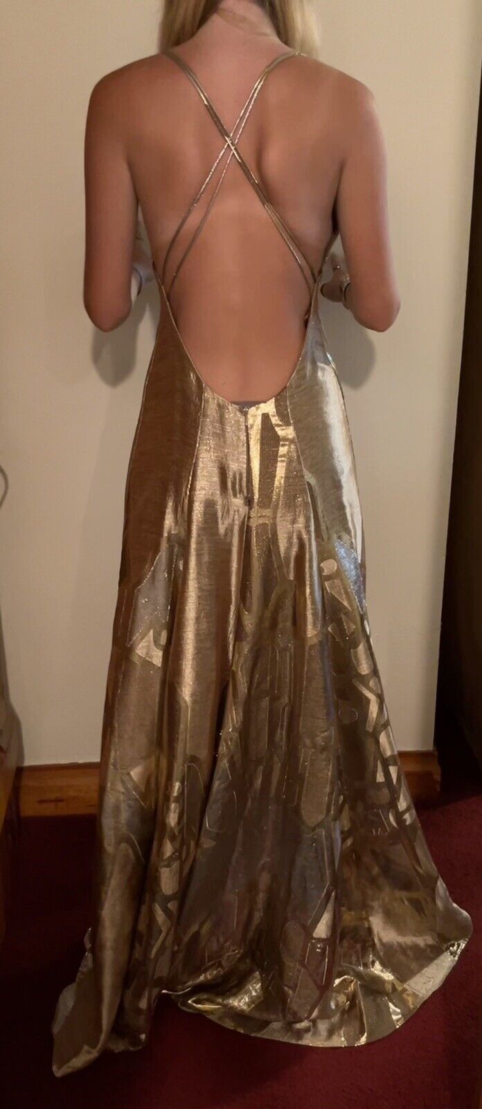 Vintage Metallic Gold Lame Brocade Gown 4 Strap L… - image 6