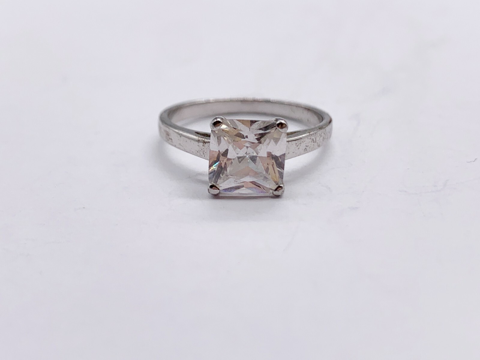 VINTAGE SOLID STERLING SILVER BRIGHT SOLITAIRE SQ… - image 2