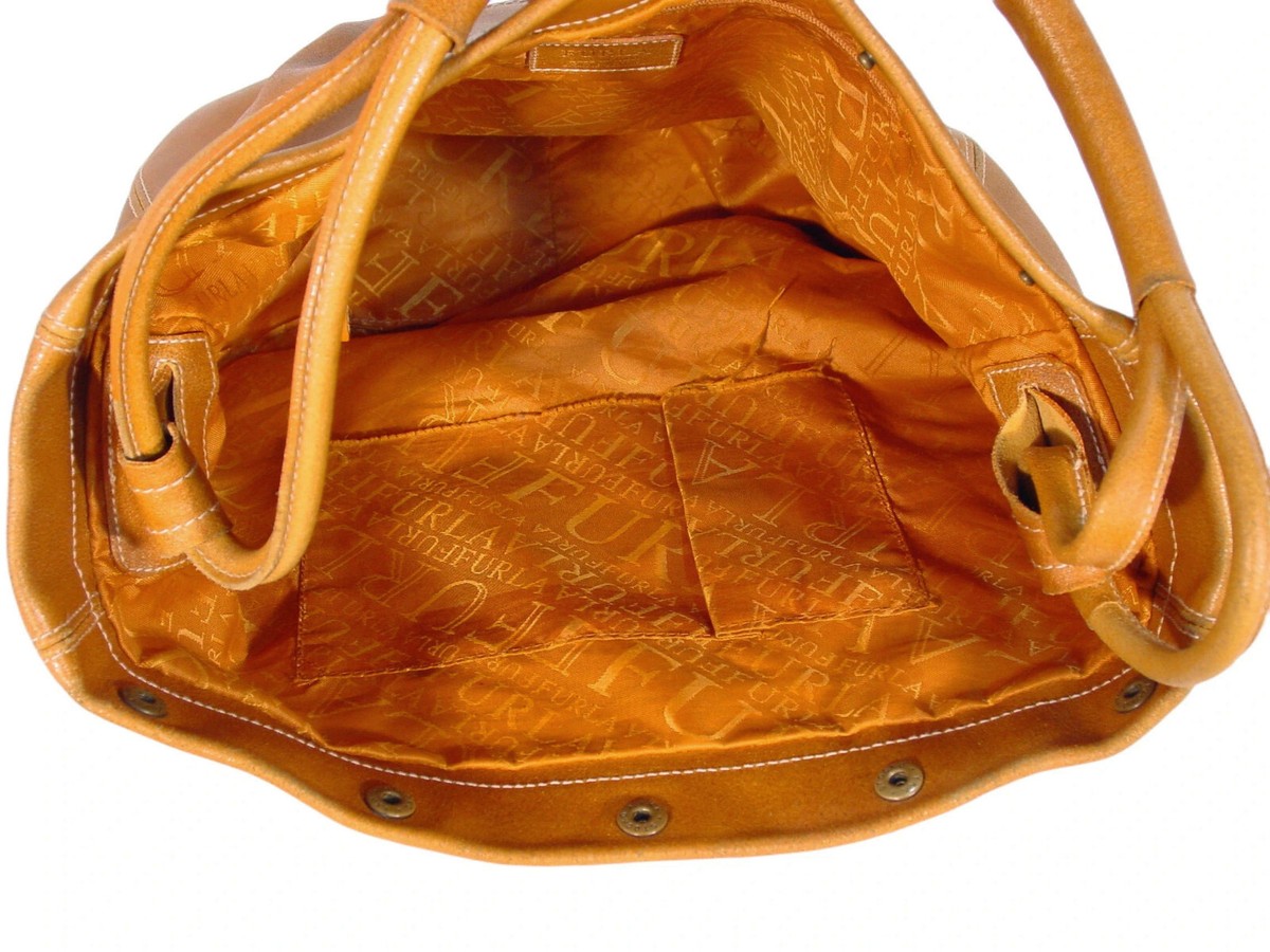 FURLA Vintage Cognac Leather Slouchy Snap Hobo Shoulder Bag  display picture 1