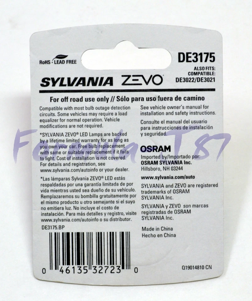 Sylvania ZEVO LED Light De3021 White 6000K Two Bulbs Interior Dome Upgrade EO - Image 3 of 4