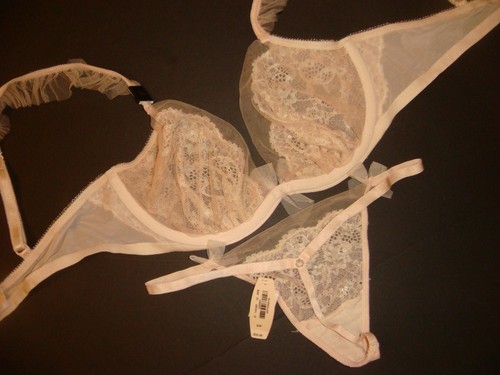 Victoria's Secret unlined 32D BRA SET S Peach Gold foil embellished FASHION SHOW - Picture 5 of 6