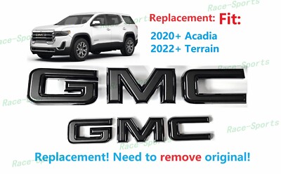 2PC Set Front Rear Black Black GMC Emblems Badges 2020-23 Acadia 2022-24 Terrain
