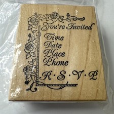 NOS Vintage PSX F-929 Invitation Wood Block Rubber Stamp In Original Packaging