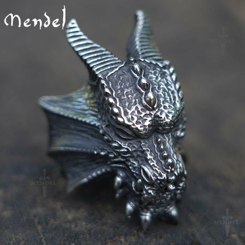 MENDEL Cool Large Gothic Mens Stainless Steel Dragon Head Ring For Men