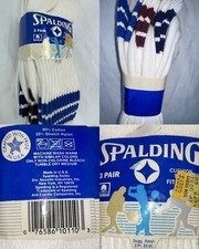 VTG 80S ADULT MENS SPALDING USA 80/20 WHITE TUBE STRIPED SPORTS ATHLETIC SOCKS