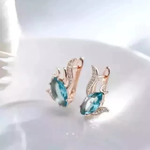 2.80Ct Marquise Cut Lab Created Aquamarine Hoop Earrings 14K Rose Gold Plated - Picture 3 of 7