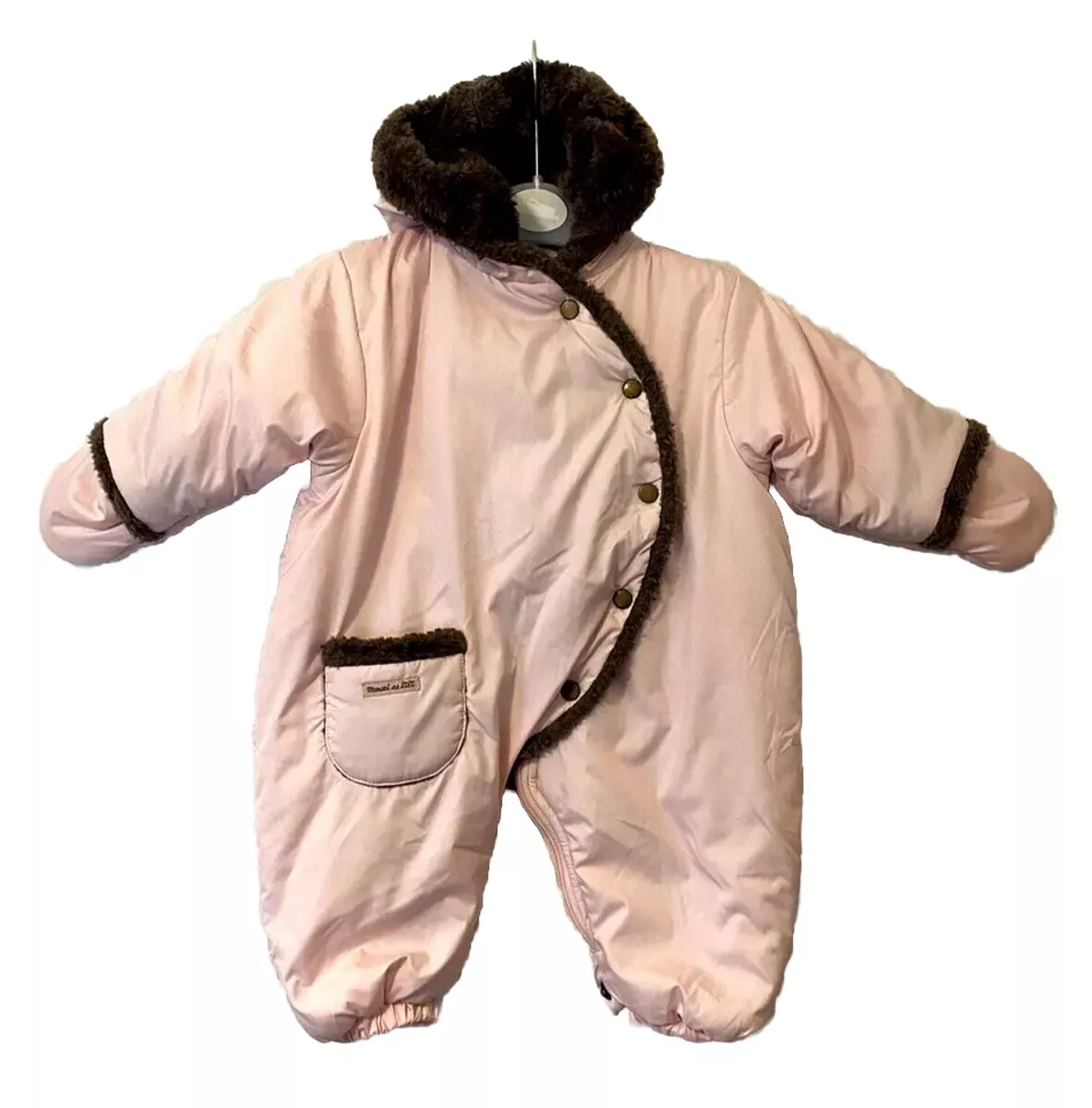 Baby Girl 0 3 mths Cosy Pale Pink Fleece Lined Padded Fur Trimmed Pram Suit