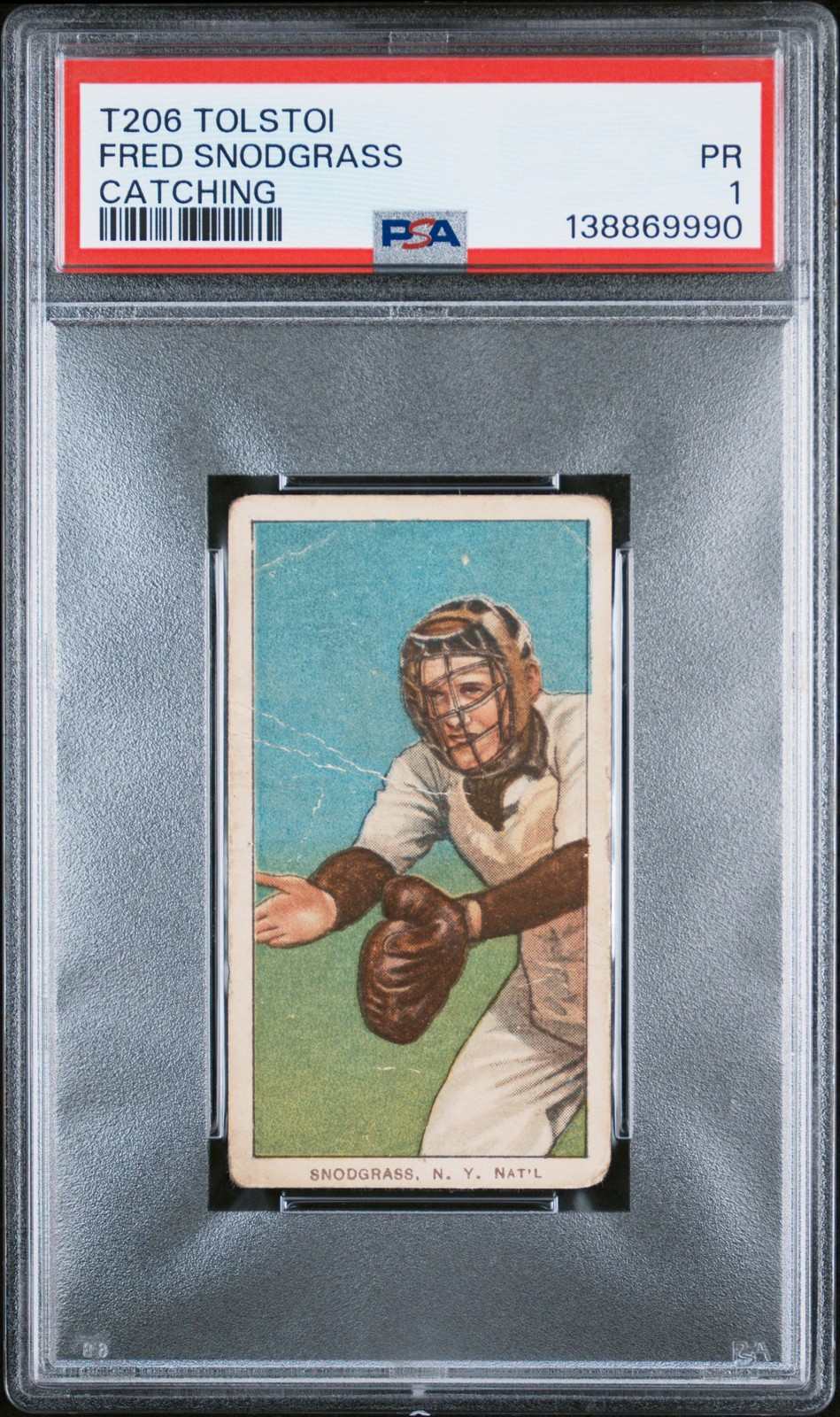 T206 Tolstoi - Fred Snodgrass (Catching) - PSA 1 - Rare Back, Only 8 Higher