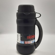 Genuine Thermos Brand 500ml Flask Black Plastic Vacuum Insulated Hot Cold 0.5L