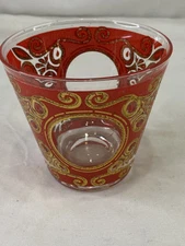 Culver Signed Gold and Red Regal Scroll Double Old Fashion Glass
