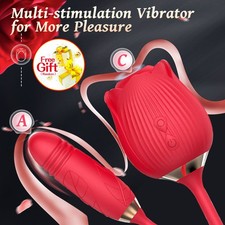 For Rose Clit-G-spot Vibrator Oral Sucking Thrusting Dildo Bullet Sex Toy Women