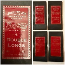 4 Antique Package Sewing Needles John English & Co / No. 8 / 6 DOUBLE LONGS