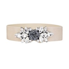 Women Dress Belts Rhinestone Bow Belt Wide Elastic XL:32"-36" Gold Flower