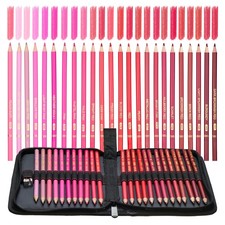 24 Color OilBased Wooden Colored Pencils Set In Red Pink Art Supplies