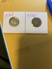 Lot Of 2 Buffalo Nickel 1936D, 1937D