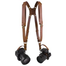 Dual Camera Strap Harness Adjustable Leather DSLR SLR Shoulder Strap