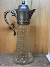 Claret Decanter Primrose Italy Leaf Silver Plate and Brick Pattern Glass Regency