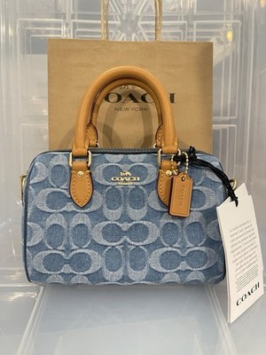 NWT Coach Mini Rowan Crossbody BagIn Signature Denim CDQ36 Gold/Indigo