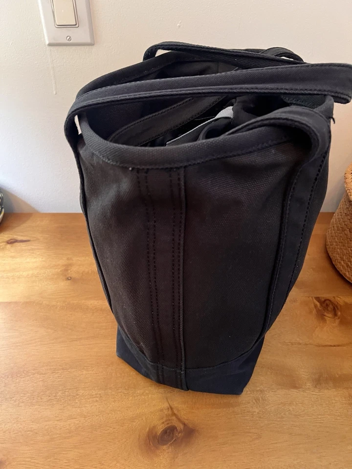 Bolso de Mano LANDS' END *Negro Abierto* 100% Algodón Lona Mediano 17" Anx 6" Dx 131/2" H Foto 3 de 4