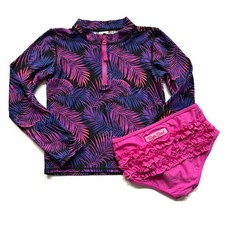 Girls 8 Ruffle Butts Swim Suit Black Pink Blue Floral Bikini Rash Guard Shirt