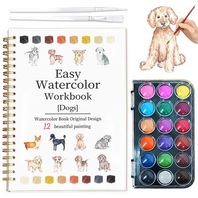 Easy Watercolor Workbook for Dogs - 18 Water Colors, - 18 Colors 